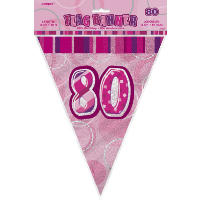 Glitz Pink 80 Flag Banner (3.6m) Pk 1 