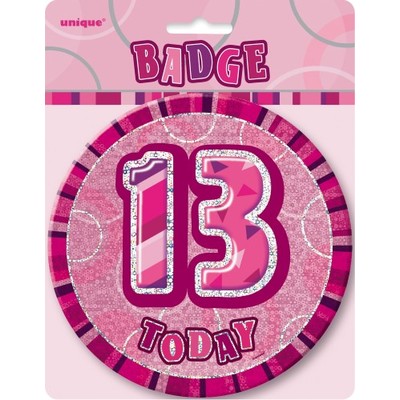 Large Pink Glitz 13 Today Birthday Badge