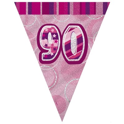 Glitz Pink 90th Flag Banner (3.6m) Pk 1