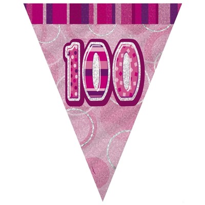 Glitz Pink 100th Flag Banner (3.6m) Pk 1