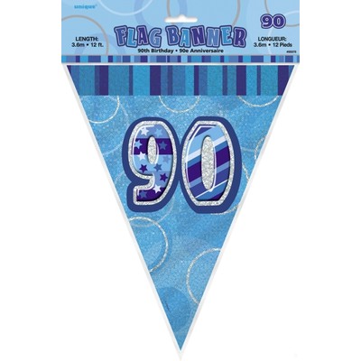 Glitz Blue 90th Flag Banner (3.6m) Pk 1 