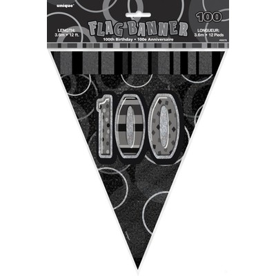 Glitz Black 100th Flag Banner (3.6m) Pk 1