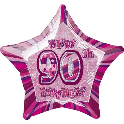 20in Glitz Pink & Silver Star 90 Foil Balloon Pk 1 