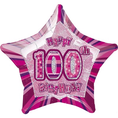 20in Glitz Pink & Silver Star 100 Foil Balloon Pk 1 