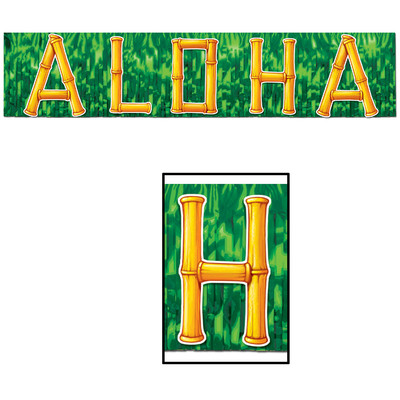 Hawaiian Luau Aloha Fringed Metallic Banner Pk 1