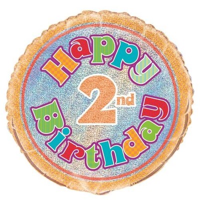 Happy 2nd Birthday Prismatic 18in. Foil Balloon Pk 1