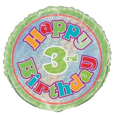 Happy 3rd Birthday Prismatic 18in. Foil Balloon Pk 1