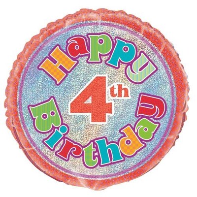 Happy 4th Birthday Prismatic 18in. Foil Balloon Pk 1