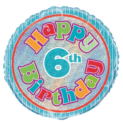Happy 6th Birthday Prismatic Foil Balloon 18in (Pk 1)