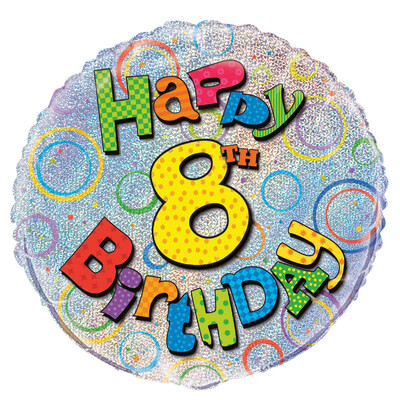 Happy 8th Birthday Prismatic Foil Balloon 18in (Pk 1)