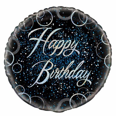 Black & Blue Glitz Happy Birthday Foil Balloon (18in.) Pk 1