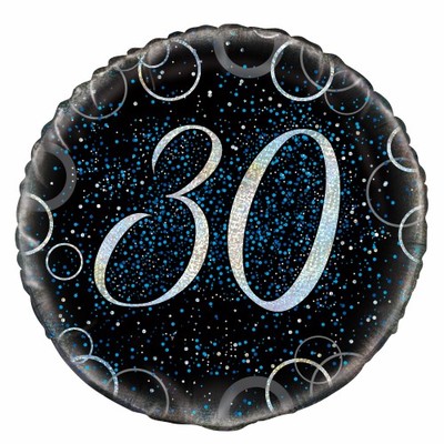Black & Blue Glitz 30 Foil Balloon (18in.) Pk 1