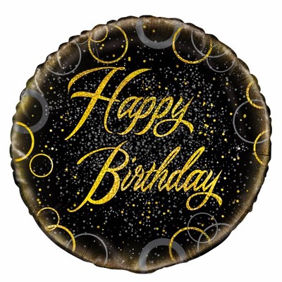Black & Gold Glitz Happy Birthday Foil Balloon (18in.) Pk 1
