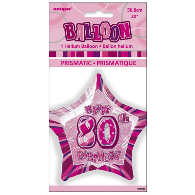 20in Glitz Pink & Silver Star 80 Foil Balloon Pk 1 