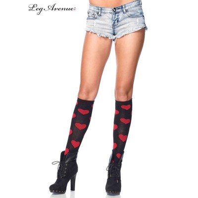 Black Knee High Stockings / Socks with Red Hearts (One Size) Pk 1