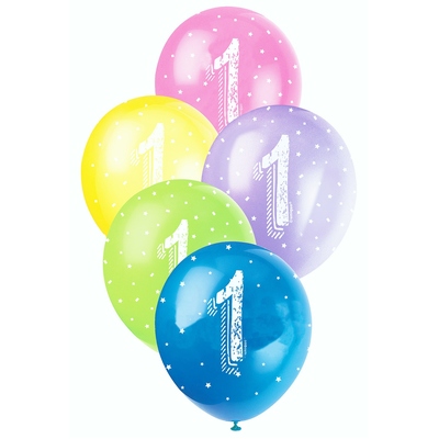 Metallic Pastel Number 1 AOP Latex Balloons 12in 30cm (Pk 5)
