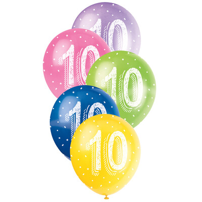 Metallic Bright Number 10 AOP Latex Balloons 12in 30cm (Pk 5)