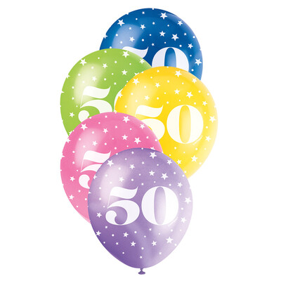 Metallic Bright Number 50 AOP Latex Balloons 12in 30cm (Pk 5)