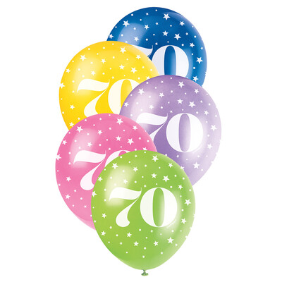Metallic Bright Number 70 AOP Latex Balloons 12in 30cm (Pk 5)