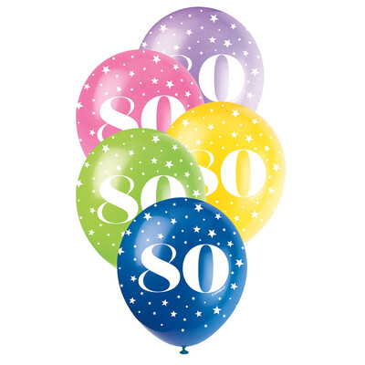 Metallic Bright Number 80 AOP Latex Balloons 12in 30cm (Pk 5)