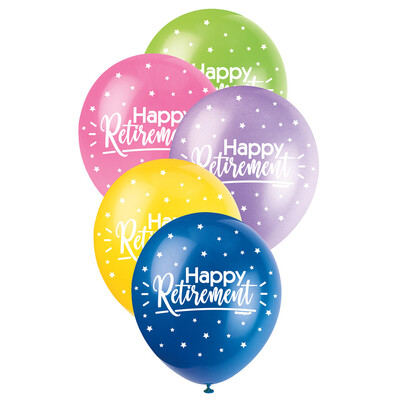 Metallic Bright Happy Retirement AOP Latex Balloons 12in 30cm (Pk 5)