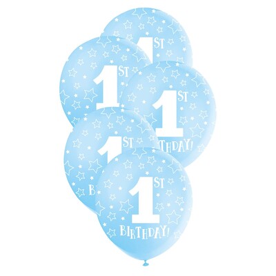1st Birthday Blue Latex Balloons 30cm Pack of 5 | Biodegradable Helium Quality Balloons