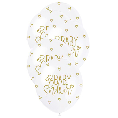 Pearl White & Gold Baby Shower AOP Latex Balloons 12in 30cm (Pk 5)
