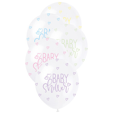 Pearl White & Pastel Baby Shower AOP Latex Balloons 12in 30cm (Pk 5)