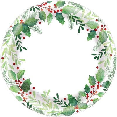Christmas Traditional Holly Paper Plates 21cm (Pk 40)