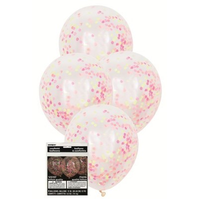 Clear 12in Latex Balloons with Neon Confetti Pk 6