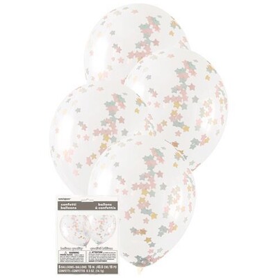 Clear 16in. Latex Balloons with Pale Mix Star Confetti Pk 5