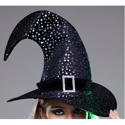 Black Velvet Witches Hat with Printed Stars