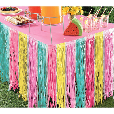 Pastel Stripe Fringed Table Skirt 2.74m (Pk 1)