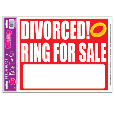Divorced! Ring For Sale Red and White Peel 'N Place Sign Pk 1 