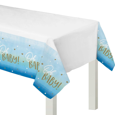 Oh Baby Blue Plastic Tablecover Pk 1