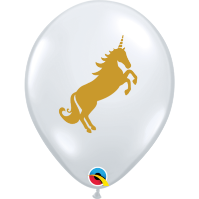 Clear Latex Balloons with Gold Unicorn Pk 10
