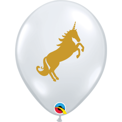 Clear Latex Balloons with Gold Unicorn Pk 50