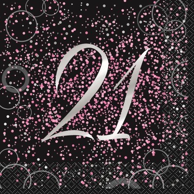 Black & Pink Glitz 21 2 Ply Lunch Napkins Pk 16