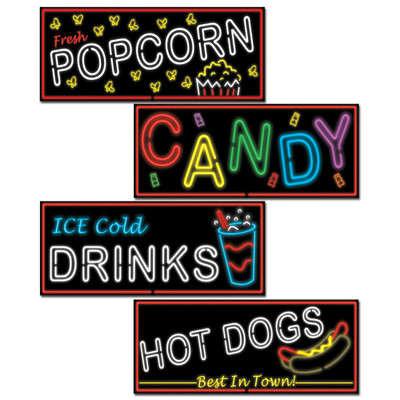 Neon Food Signs Assorted Cutouts (50cm) Pk 4