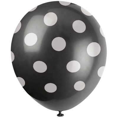 Black & White Polka Dot Latex Balloons (12in) Pk 6