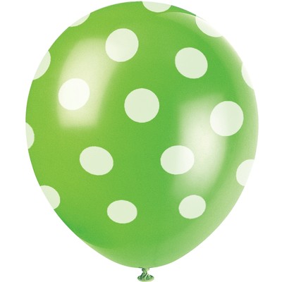 Lime Green & White Polka Dot Latex Balloons (12in) Pk 6
