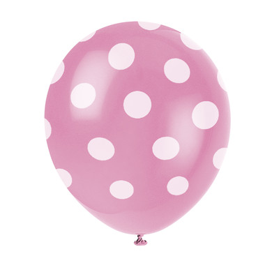 Hot Pink & White Polka Dot Latex Balloons (12in) Pk 6