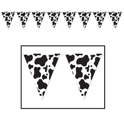 Black and White Cow Print Pennant Banner (3.66m) Pk 1