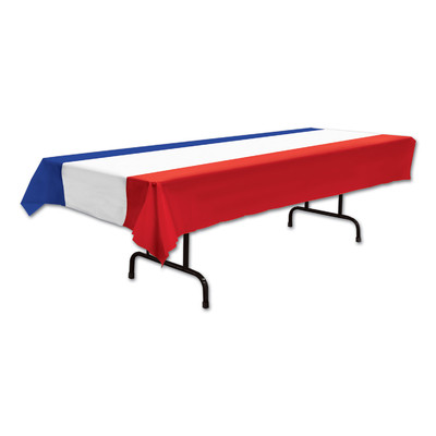 Patriotic Red, White & Blue Plastic Tablecover (137cm x 274cm) Pk 1