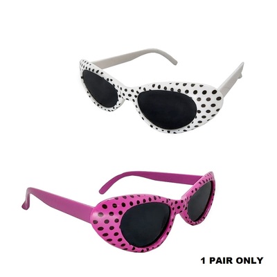 1950s Style Party Sunglasses with Spots Pink or White (Pk 1)