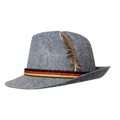 Oktoberfest Grey German Fedora Hat with Feather (Pk 1)