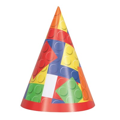 Building Blocks Party Cone Hats Pk 8