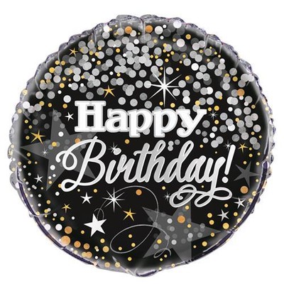 Black, Silver & Gold Happy Birthday 18in. Foil Balloon Pk 1