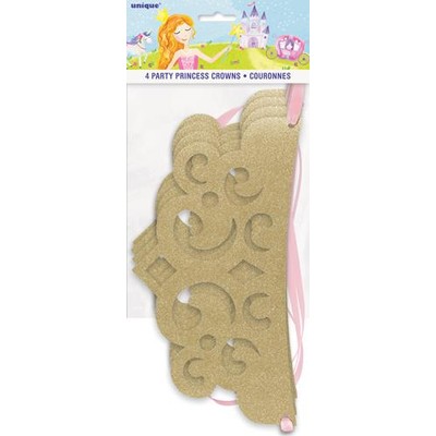 Magical Princess Gold Glittered Cardboard Party Crowns Pk 4 