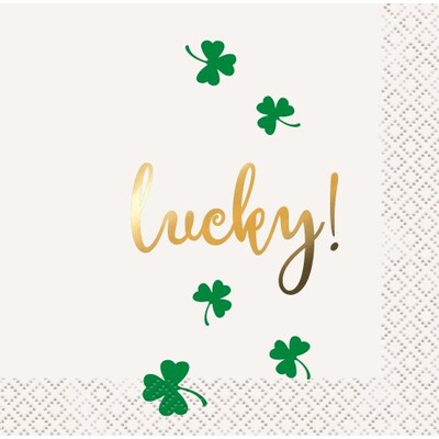 St. Patrick's Day Lucky! Foil Stamped Cocktail Napkins Pk 16 